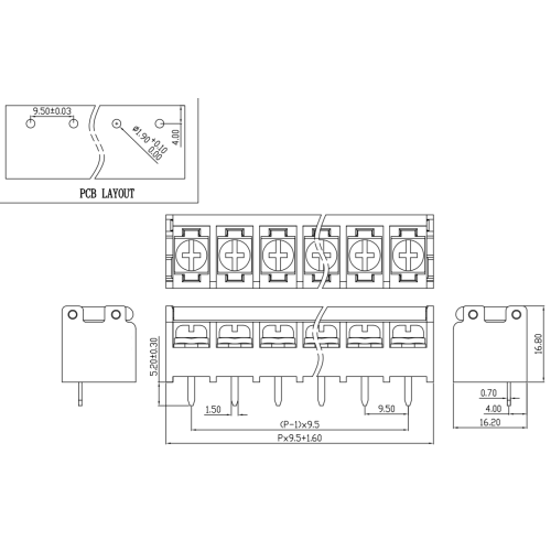 Conector de terminal de terminal de tipos de cerca de 9.5 mm